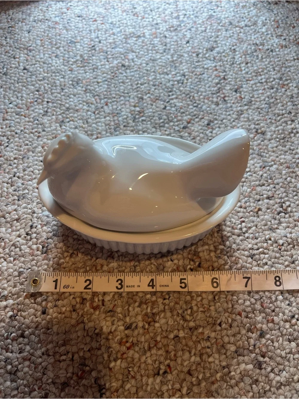 Crate & Barrel White Ceramic Hen on Nest Covered Dish